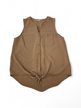 Timing Sleeveless Tie-Front Button Blouse - Brown